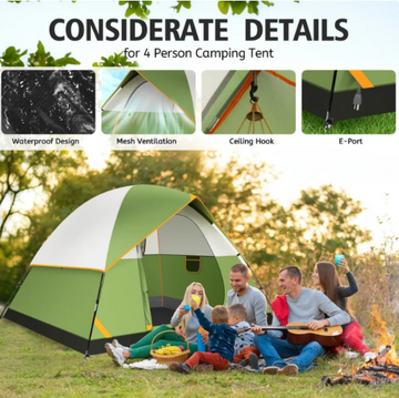 COBIZI 4 Person Tent for Camping with Waterproof Rainfly,EZ Setup Tent Windproof Instant Family Dome Camping Tent with Mesh Door & Ventilation Windows for Beach Camping Hiking Backpacking