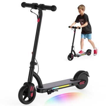 COBIZI Kids Electric Scooter, Ages 6–12, 150W Motor, 10 mph, 80 min Ride Time, Adjustable Speed & Height, Colorful LED Deck Lights, LED Display, Foldable, Pink
