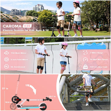 Caroma Kids Electric Scooter, 150W Electric Scooter| Adjustable Speed and Handlebar | Max Load 132lbs | LED Visible Display for Kids Ages 8+,Ideal Gifts for Kids