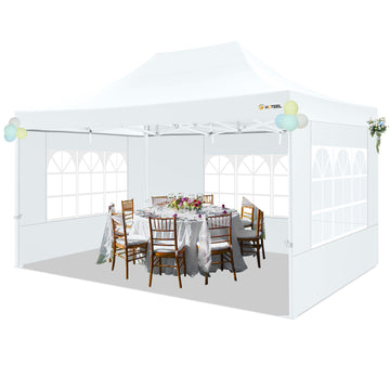 HOTEEL 10x15 Canopy Tent with 4 Sidewalls,Heavy Duty Pop Up Canopy Tent for Parties Wedding,Commercial Canopy with Roller Bag,UV 50+&Upgraded Waterproof,Thickened Legs,White