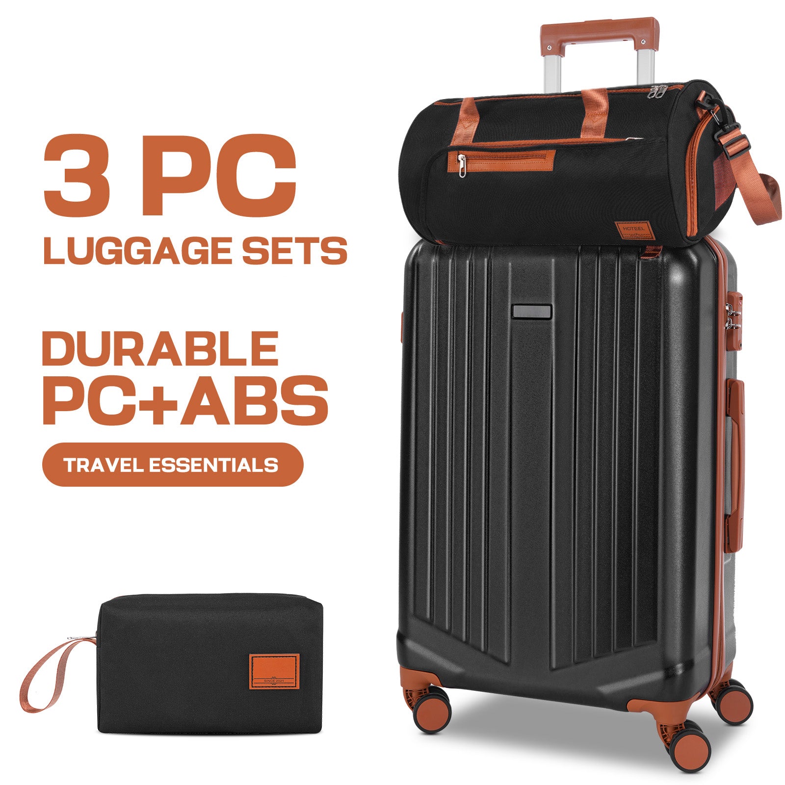 COBIZI 3-Piece Carry on Luggage Sets Hardside ABS+PC 20'' Suitcase wit
