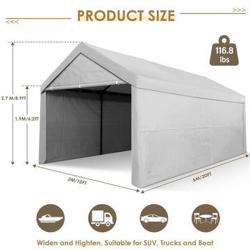 COBIZI Carport 10'x 20' Heavy Duty Carport with Powder-Coated Steel Metal Frame, Portable Garage with Removable Sidewalls & Doors for Car, Truck, Boat, Car Canopy with All-Season Tarp, Yellow