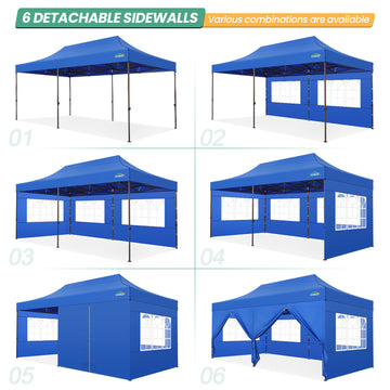 COBIZI 10x20 Pop Up Canopy Tent Heavy Duty with 6 Removable Sidewalls,Commercial Heavy Duty Pop Up Tent for Parties All Weather Waterproof and UV 50+ Wedding Tent with Roller Bag(Blue)