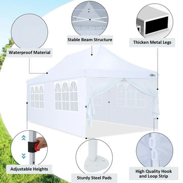 COBIZI 10x20 Pop up Canopy with 6 Removable Sidewalls,Outdoor Waterproof Canopy Tents for Partie Wedding,Instant Sun Protection Shelter with Upgrade Raised Roof and Carry Bag,White