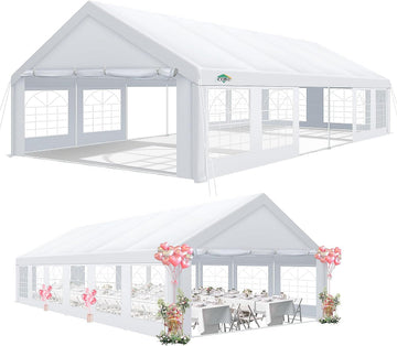 COBIZI 20x40 Heavy Duty Outdoor Canopy Large Party Tent & Carport, Upgraded Outdoor Event Shelter Tent with 8 Removable Sidewalls, UV50+, Big Tent for Wedding, Festivals, Birthday Parties, White