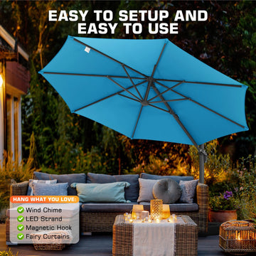 COBIZI 10ft Offset Hanging Market Patio Umbrella with Easy Tilt Adjustment, Outdoor Cantilever Round Umbrella Aluminum Umbrella with 360-degree Rotation for Garden Deck Pool Patio, Turquoise Blue