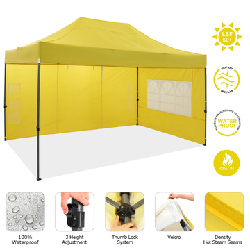 COBIZI 10x15ft Pop up Canopy,Easy up Heavy Duty Canopy with 4 Removable Sidewalls,All Weather Sunshade 100% Waterproof Outdoor Canopy Tents,Yellow