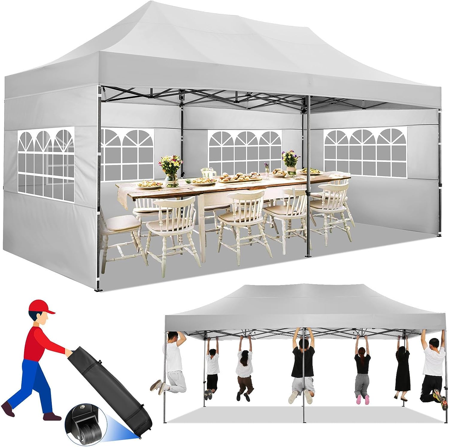 COBIZI 10x20 Heavy Duty Pop up Canopy with Sidewalls, Upgrade Frame