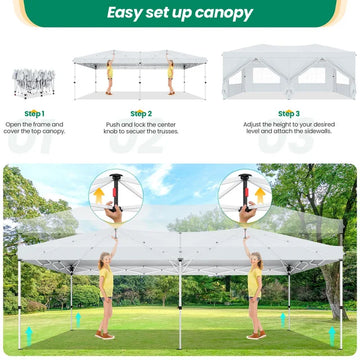 COBIZI 10x20 Pop up Canopy with Sidewalls,Easy up Canopy 10x20 Gazebo Waterproof Instant Shelter for Wedding Outdoor Party Camping with Air Vent&Carry Bag