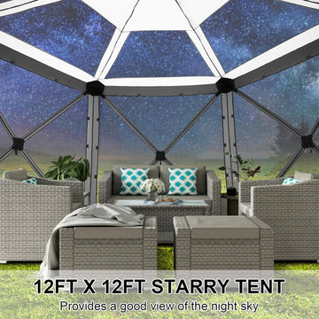 COBIZI 12x12 Pop-up Gazebo Starry Sky Screen Canopy Tent Screen House for Camping, Screen Room with Mosquito Netting, Hub Tent Instant Screened Canopy with Carrying Bag and Ground Stakes, Gray