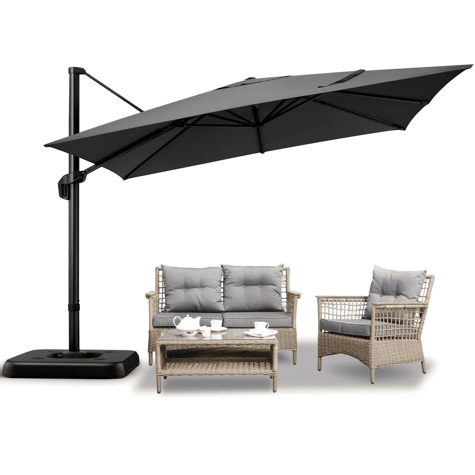 COBIZI 10x10ft Square Outdoor Patio Umbrella Cantilever Umbrella Large