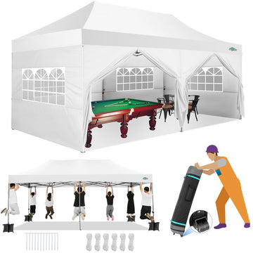 COBIZI 10x20 Heavy Duty Pop up Canopy with 6 Sidewalls,Upgrade Frame Commercial Heavy Duty Tent,Waterproof Outdoor Party Wedding Tent Canopy,3 Heigh Adjustable Gazebo with Wheeled Bag,White