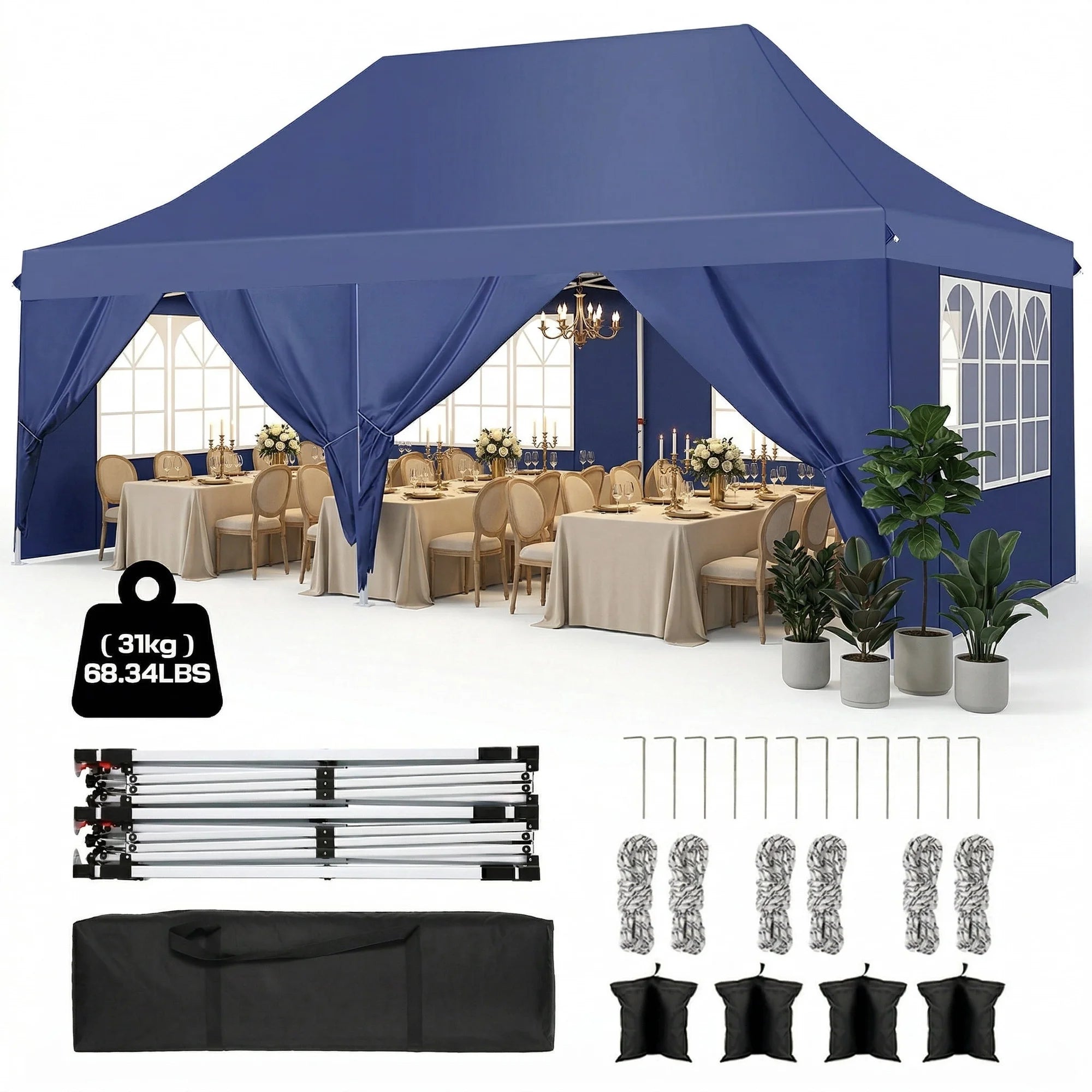 COBIZI 10x20 ft Pop Up Canopy Tent with 6 Removable Sidewalls, Waterpr