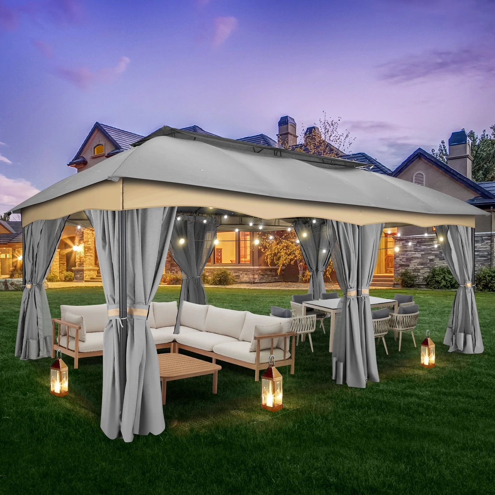 COBIZI 12X20 Heavy Duty Gazebo Outdoor Gazebo with Mosquito Netting an