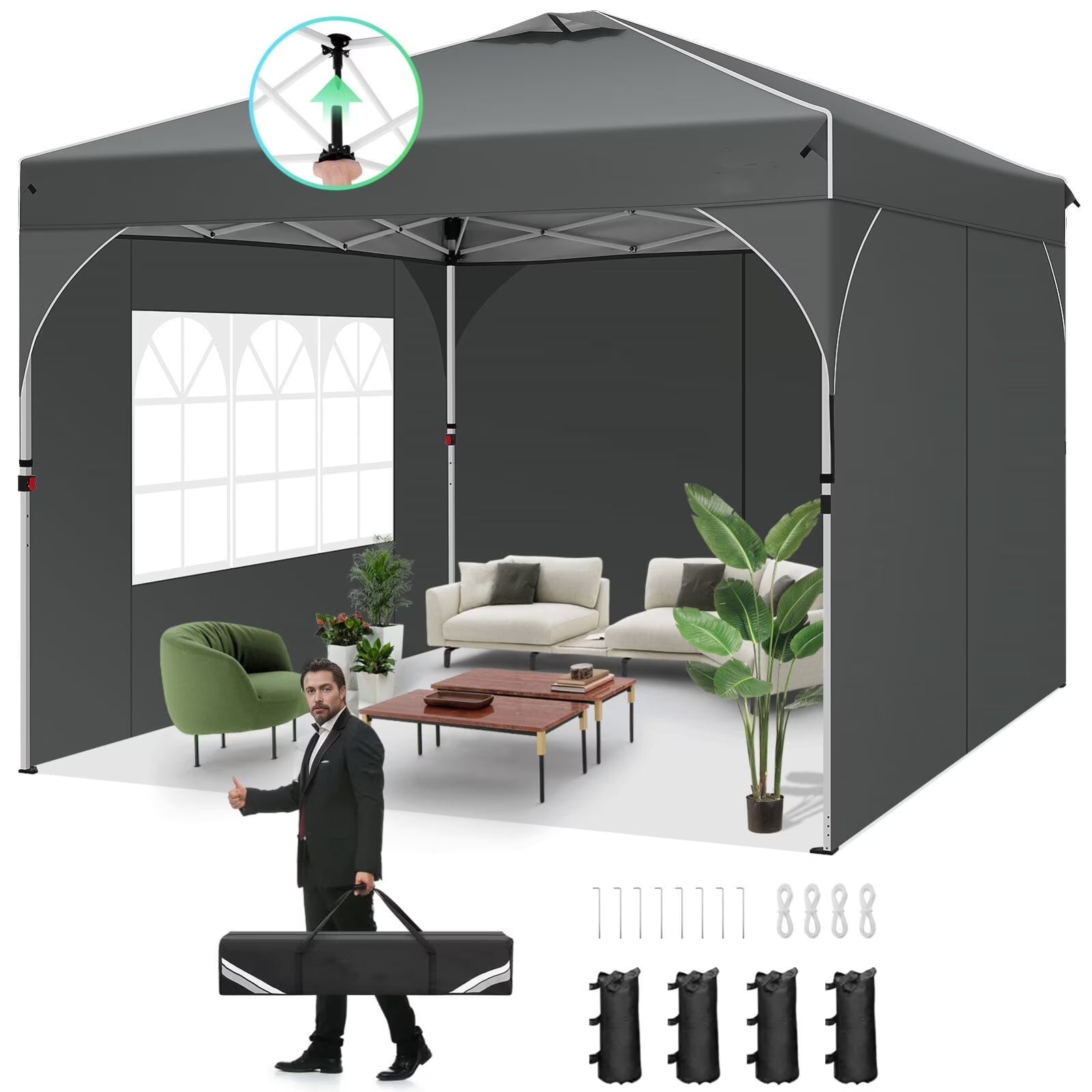 easy up camping tent COBIZI 10x10 Pop Up Canopy Tent with Sidewalls,Waterproof Easy up Cano