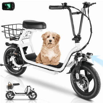 COBIZI Electric Scooter for Adults with Seat&Peak 1200W Motor-Up to 30 Miles 20Mph,Foldable Electric Scooter with Basket&14" Wheels,White