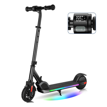 COBIZI Electric Scooter for Kids Ages 6-8, Adjustable Height & Speed, 6 MPH Top Speed, Colorful Lights, 120W Kids Portable E Scooter Boys & Girls,Black