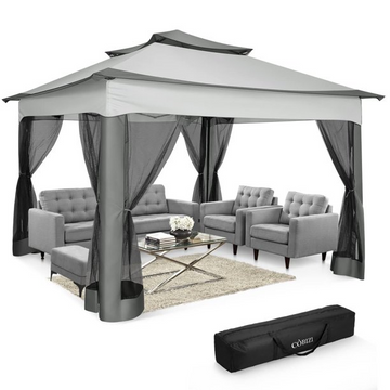 COBIZI Outdoor Canopy Gazebo 11x11 Pop Up Gazebo Patio Gazebo with Mosquito Netting Outdoor Canopy Shelter with 121 Square Feet of Shade for Outdoor Lawn, Garden, Party, Backyard and Deck, Brown