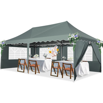 HOTEEL Canopy Tent 10X20 Pop-up Canopy with 6 Removable Sidewalls and Wheeled Bag& Curled Edge ,Outdoor Event Instant and Portable Tents,for Parties, Weddings, Camping and Beaches,Grey Green