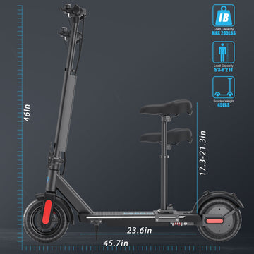 Caroma Electric Scooter Adult with Seat, 800W Peak Motor, 10" Solid Tires, 25 Miles Long Range, 20 mph Folding Commuter Electric Scooter for Adults, Dual Braking Kick Scooter