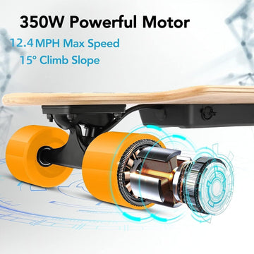 Caroma Electric Skateboards for Adults, 350W Electric Longboard with Wireless Remote, 12.4 MPH Top Speed, 8 Miles Max Range Electric Board for Teens (Orange)