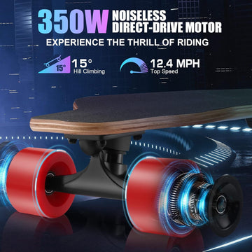 Caroma Electric Skateboard for Adults Youth, 350W and 12.4 MPH Top Speed, 8 Miles Max Range Red