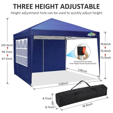 COBIZI 10'x10' ft Popup Canopy Waterproof Canopy with 4 Sidewalls Outdoor Commercial Instant Shelter Beach Camping Canopy Tent for Party,Dark Blue