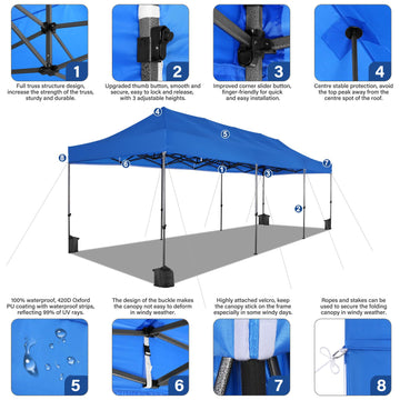 COBIZI 10'x30' Pop up Canopy, Party Tent Outdoor Event Instant Gazebo, Waterproof Commercial Heavy Duty Canopy for Events with 8 Sidewalls