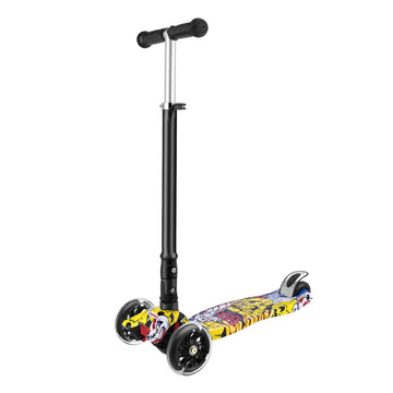 Caroma Kids Adjustable Height Kick Scooter PU Flashing 4 Wheels Wide Deck