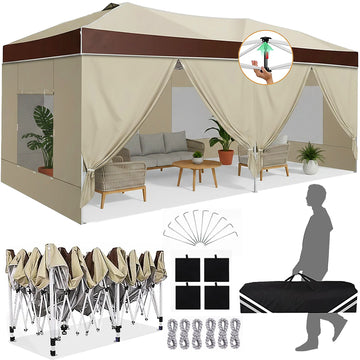 COBIZI1 0x20 Pop Up Canopy Tent, 10X20 Canopy with 6 Removable Sidewalls, Easy Up Party Tent for Outdoor Events, Portable Instant Shelter Gazebo, Outdoor Canopy with Carry Bag, White
