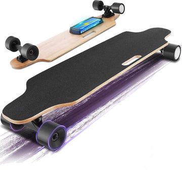 YUEBO Elektro-Skateboard mit kabelloser Fernbedienung, 3 Geschwindigkeiten einstellbar, 8 Schichten Ahorn-Elektro-Longboard, 350 W E-Skateboard, Geschenke für Erwachsene und Teenager, Schwarz 