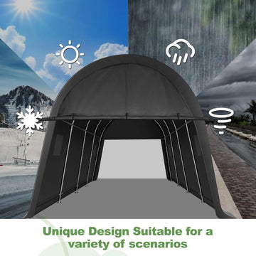 COBIZI 12x20 Heavy Duty Carport Canopy Portable Garage with Double Zippered Roll-up Doors & Vents, Round Style Roof Car Canopy Car Garage Upgrade Waterproof for Cars, Boats, Trucks, Gray