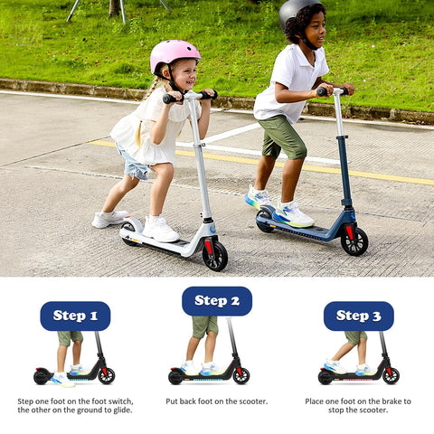 Caroma 22V Electric Scooter for Kids Ages 6-12, Powered E-Scooter with Speeds of 6 MPH, 5" Solid Rubber Wheels UL2272 Certification, Lightweight Electric Kick Scooter for Kids Boy Girl Matte Black