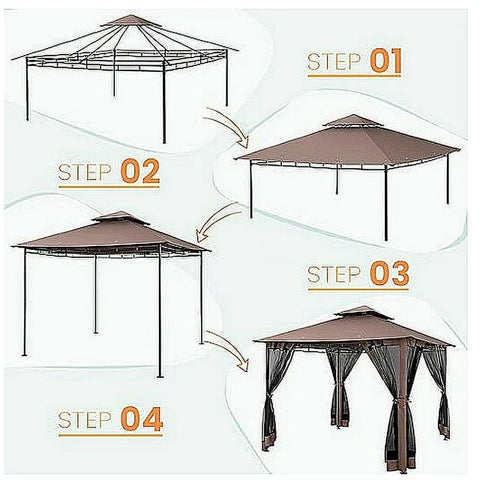 COBIZI Outdoor Gazebo,10x10 Patio Canopy with Mosquito Netting,Shade Tent for Party, Backyard, Deck, Patio Lawn & Garden,Complete Gazebo Canopy with Steel Frame Double Roof Tops,Brown