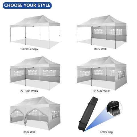 COBIZI 10x20 Heavy Duty Pop up Canopy with 6 Sidewalls,Upgrade Frame Commercial Heavy Duty Tent,Waterproof Outdoor Party Wedding Tent Canopy,3 Heigh Adjustable Gazebo with Wheeled Bag,White