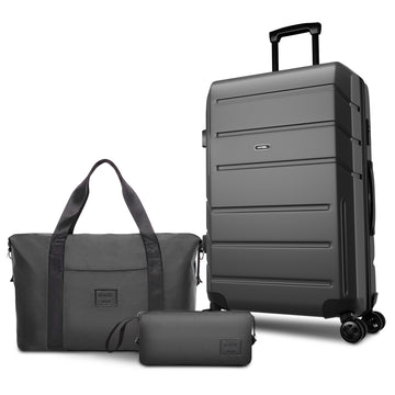 SANOPY 3-Piece Carry On Luggage Set, Hardside Suitcase Set with TSA Lock Spinner Wheels, Black