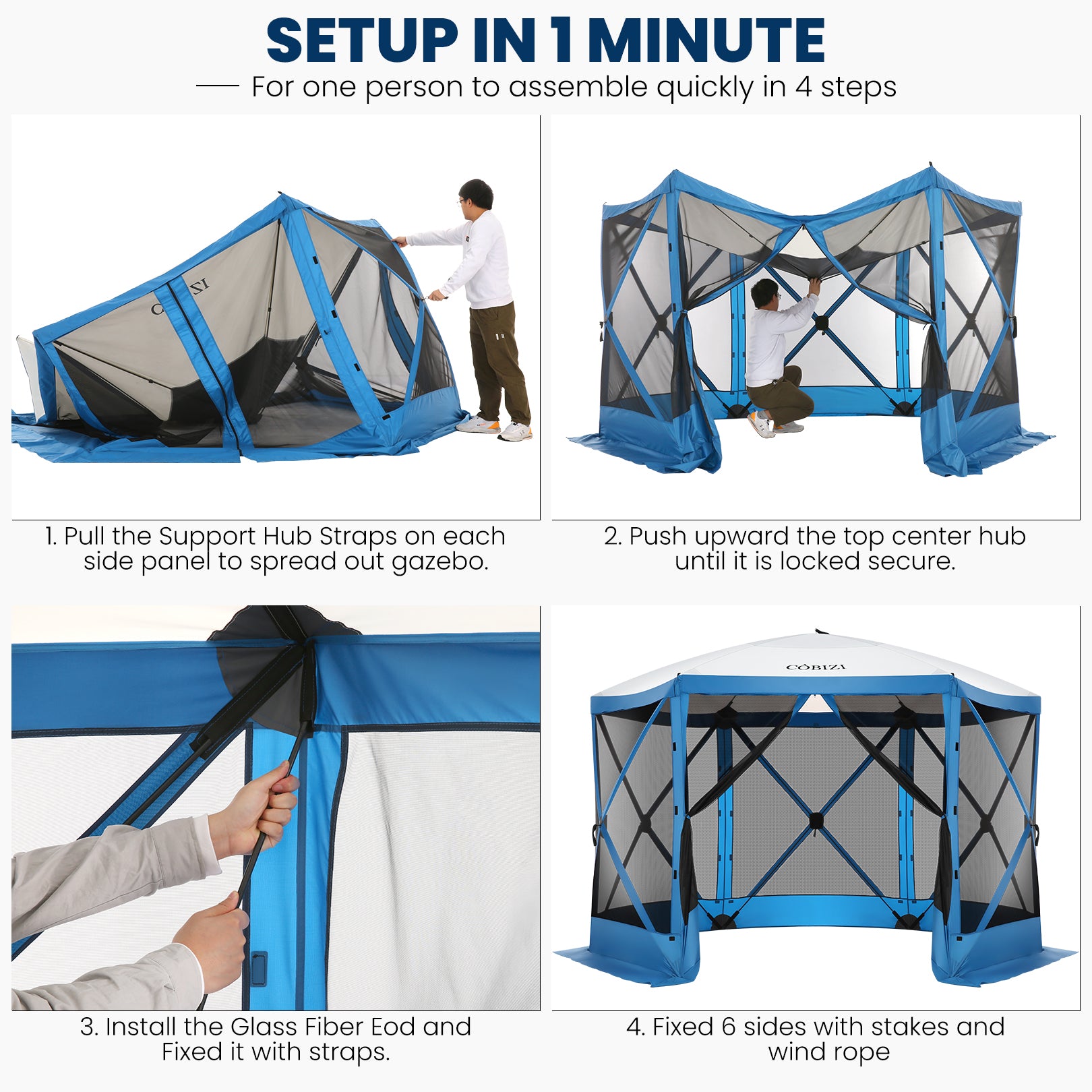 12 man pop up tent COBIZI 12'x12' Pop-up Gazebo Outdoor Camping Tent with 6 Sides Mosquit