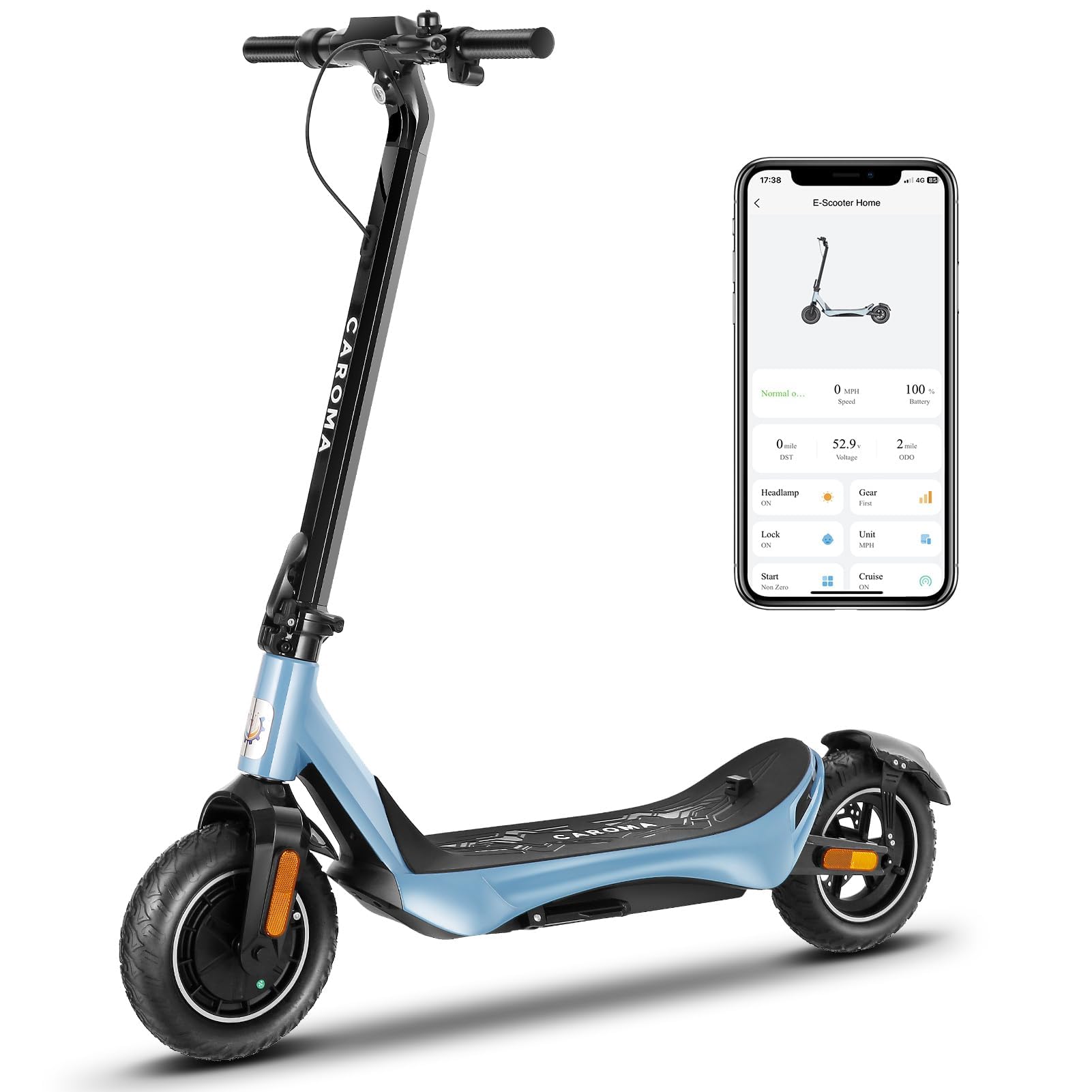Caroma 500W Electric Scooter Adults, Up to 30 Miles & 25 Mph, 10" Pneumatic Tires, Foldable Commute Electric Scooter with APP Control for Adults, E Scooter with LED Display & Dual Brake System