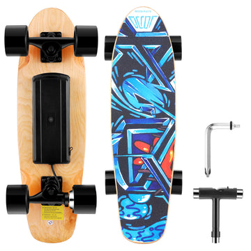 Caroma Electric Skateboard with Wireless Remote Control, 350W, Max 12.4 MPH, 7 Layers Maple E-Skateboard, 3 Speed Adjustment for Adult, Teens, and Kids - Blue