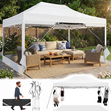 COBIZI 10x15 Heavy Duty Pop up Canopy with Mosquito Net,Pop-up Canopy with Screen Instant Outdoor Shelter Party Canopy Tent for Outside,Gazebo with Netting Sidewalls for Patio,Party,Garden,White