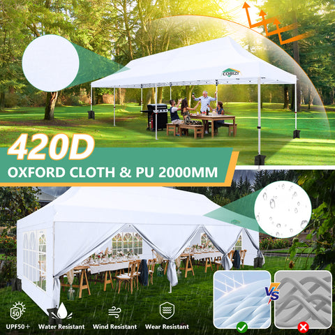 COBIZI 10x30 Pop-up Canopy Outdoor Wedding Party Tent Patio Gazebo Commercial Canopy Tent with Sidewalls Dark Blue