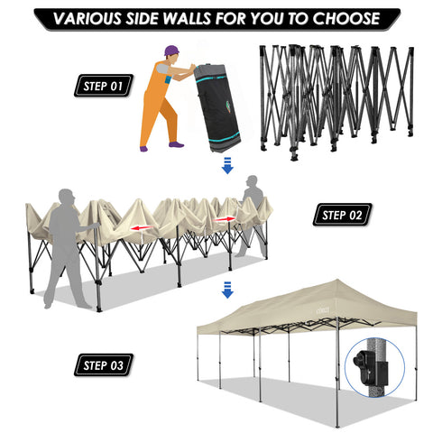 COBIZI 10'x30' Pop-Up-Überdachung, Partyzelt, Outdoor-Event-Sofortpavillon, wasserdichtes, kommerzielles, robustes Vordach für Veranstaltungen mit 8 Seitenwänden und 4 Sandsäcken, Tragetasche mit Rollen, Blau 