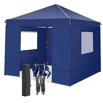 10x10 Pop Up Canopy Tent with 4 Sidewalls and Mesh Windows 2.0, Waterproof Commercial Instant Gazebo Tent Outdoor Canopy Tents for Party/Exhibition/Picnic with Carry Bag,4 Stakes & Ropes,dark blue