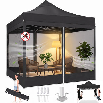 COBIZI 10x10 Heavy-Duty Pop-up Canopy with Mosquito Netting, Instant Outdoor Shelter for Parties, Backyard, Camping & Events, Black
