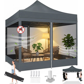 COBIZI 10x10 Heavy-Duty Pop-up Canopy with Mosquito Netting, Instant Outdoor Shelter for Parties, Backyard, Camping & Events, Gray