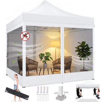 COBIZI 10x10 Heavy-Duty Pop-up Canopy with Mosquito Netting, Instant Outdoor Shelter for Parties, Backyard, Camping & Events, White
