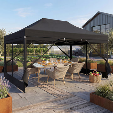 COBIZI 10'x15' Pop Up Gazebo with Mosquito Netting,150 Sq Ft Large Outdoor Canopy Tent,3 Adjustable Heights, Portable Instant Shelter for Patio, Backyard & Parties, Black