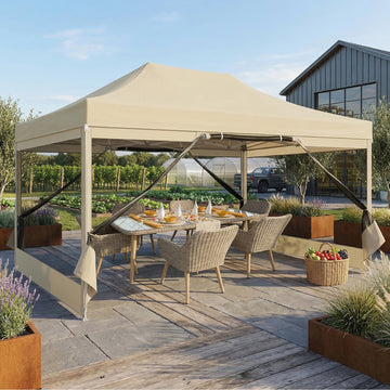COBIZI 10'x15' Pop Up Gazebo with Mosquito Netting,150 Sq Ft Large Outdoor Canopy Tent,3 Adjustable Heights, Portable Instant Shelter for Patio, Backyard & Parties, Khaki