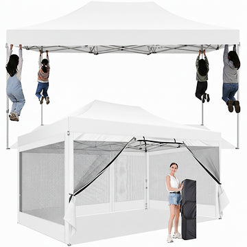 COBIZI 10x15 Heavy Duty Pop up Canopy with Mosquito Net,Pop-up Canopy with Screen Instant Outdoor Shelter Party Canopy Tent for Outside,Gazebo with Netting Sidewalls for Patio,Party,Garden,White