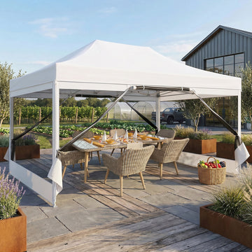 COBIZI 10'x15' Pop Up Gazebo with Mosquito Netting,150 Sq Ft Large Outdoor Canopy Tent,3 Adjustable Heights, Portable Instant Shelter for Patio, Backyard & Parties, White
